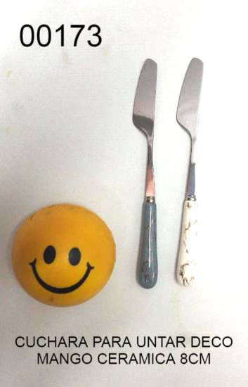 Imagen de CUCHARA PARA UNTAR GRIS/MARFIL CON DORADO DECO MANGO CERAMICA 8CM 3.26